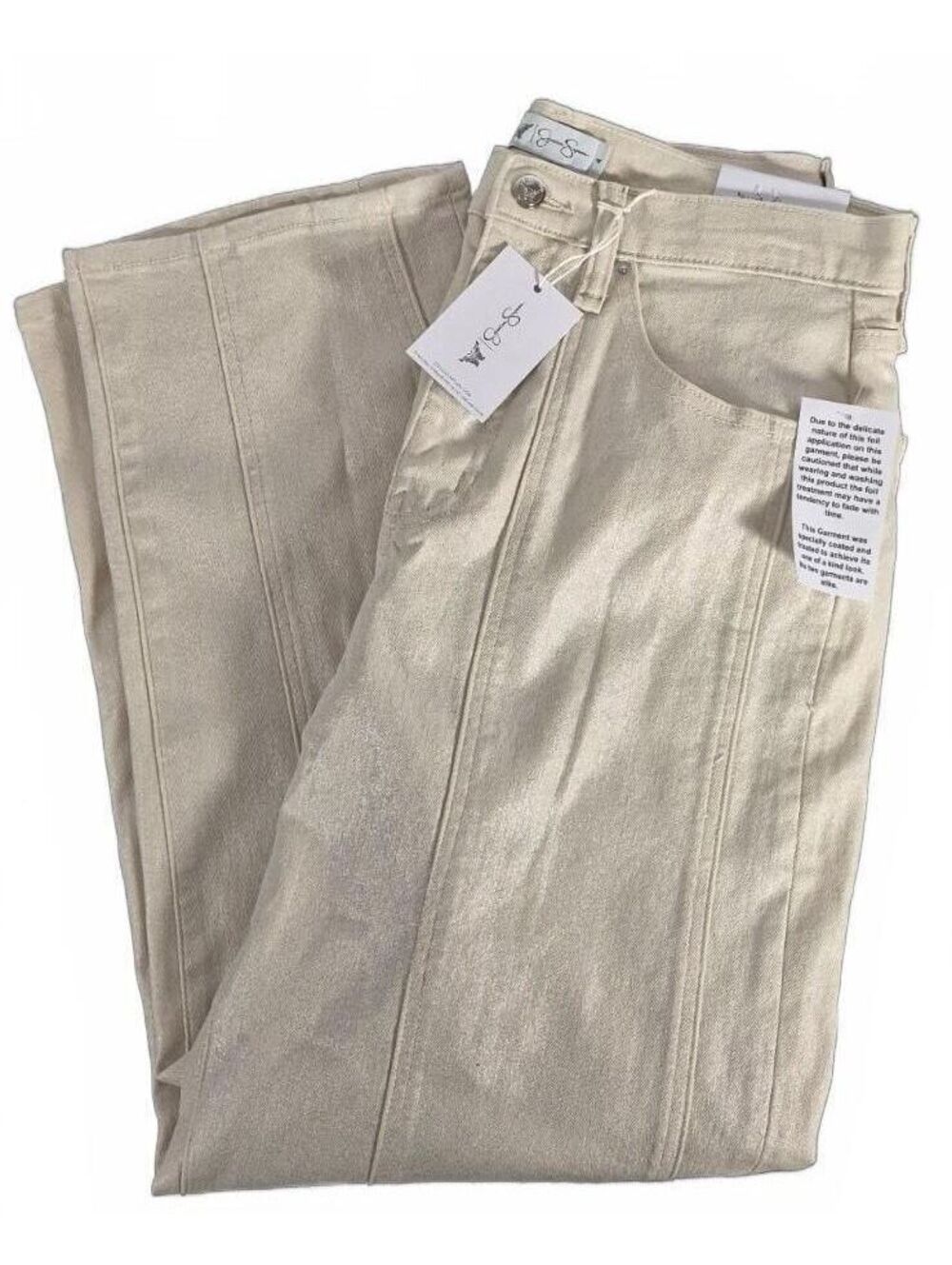 NWT Jessica Simpson Size 4 Metallic Foil Coated Cream Gold Jeans